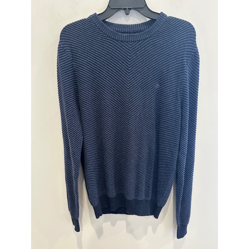 Original Penguin Mens Navy Blue Chevron Textured Knit Crew Neck Sweater Size M